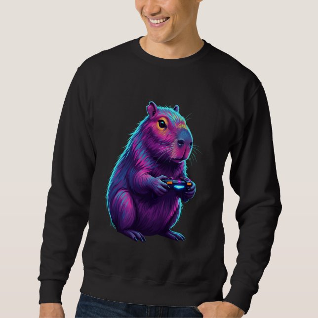 Capybara Gaming Video Games Gamer Animal Retro Sweatshirt (Front)