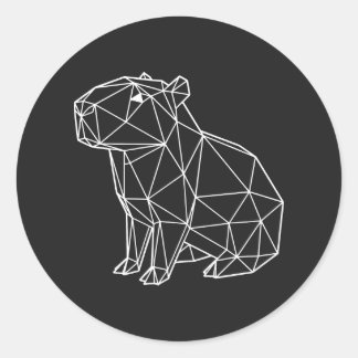 Capybara Géométrique Blanc Style Origami Minimalis Classic Round Sticker