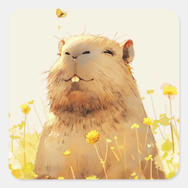 Capybara Goofy Smile Square Sticker (Front)