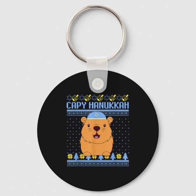 Capybara Hanukkah Capy Hanukkah Chanukah Jewish Ki Key Ring (Front)