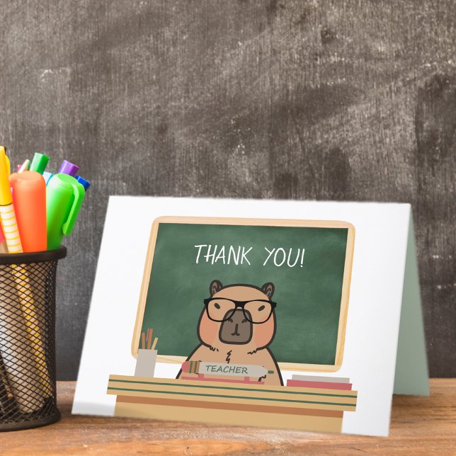 Capybara Happy Teacher's Day Thank you Card (Capybara thank you card for teachers.)