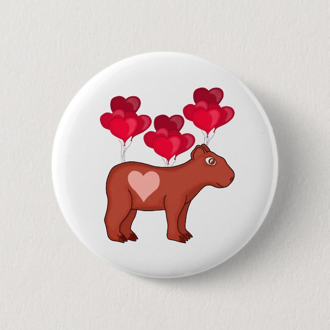 Capybara Hearts Love 6 Cm Round Badge (Front)