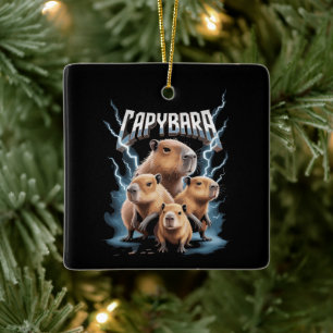 Capybara Heavy Metal Christmas Funny Holiday Gifts Ceramic Ornament