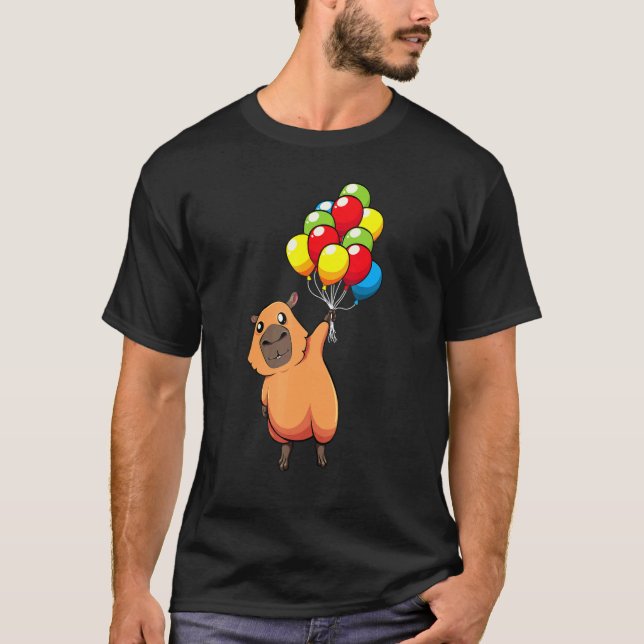 Capybara Holding Balloons Carpincho Water Hog Birt T-Shirt (Front)