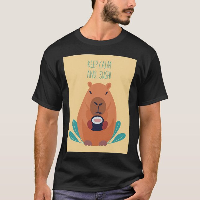 Capybara Holding Sushi T-Shirt (Front)