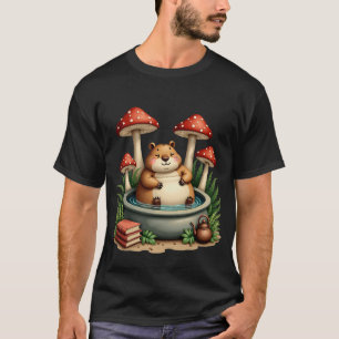 Capybara Hot Tub Cottagecore Mushroom Reading Slow T-Shirt