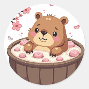 Capybara Hot Tub Relaxation Bath Bombs Cherry Blos Classic Round Sticker