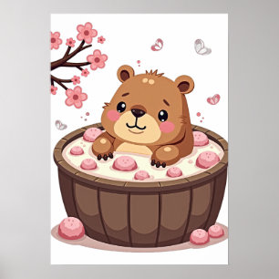 Capybara Hot Tub Relaxation Bath Bombs Cherry Blos Poster