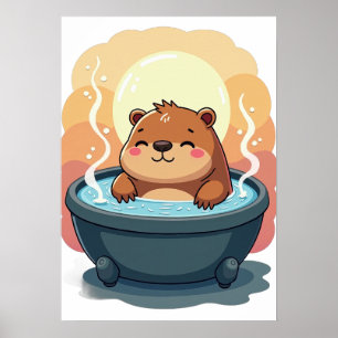 Capybara Hot Tub Relaxation Chill Vibes Cosy Art Poster