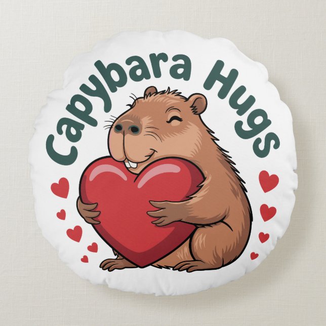 Capybara Hugs Round Cushion (Front)