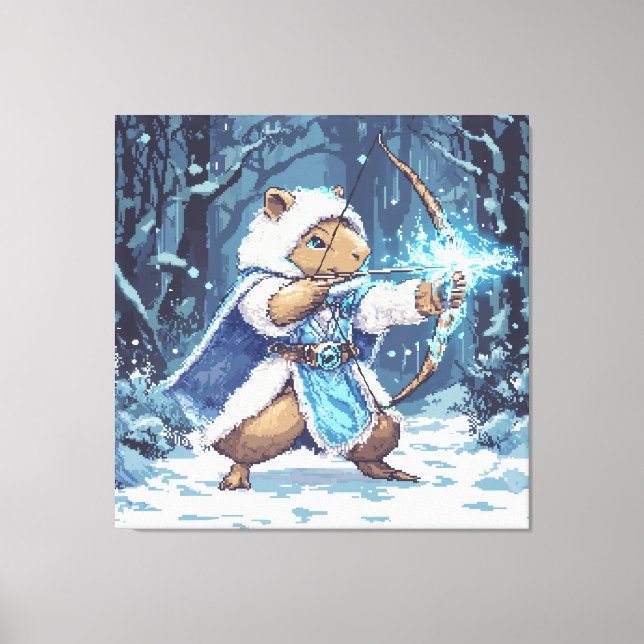 Capybara Ice Archer - Fantasy Pixel Art Canvas Print (Front)