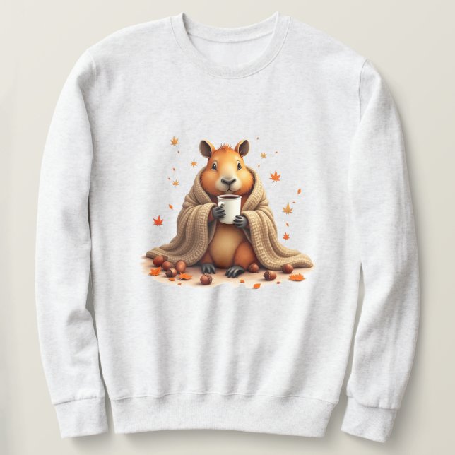 Capybara in a Blanket Drinking Coffee  Cosy Autumn Sweatshirt (Design Front)
