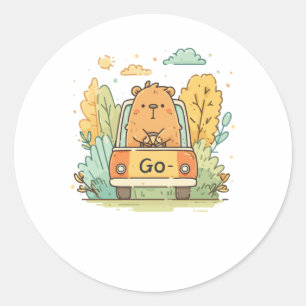 Capybara In A Car – Go! Motivational Cute Animal A Classic Round Sticker