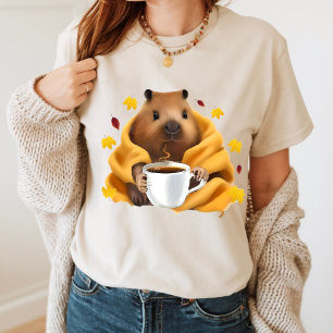 Capybara in a Cosy Blanket Chilling and Drinking  T-Shirt