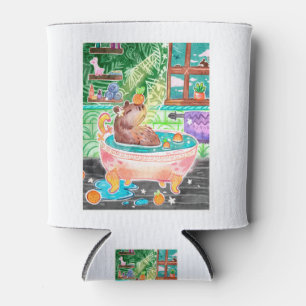 Capybara in Bath Tub with Oranges Can Cooler