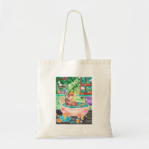 Capybara in Bath Tub with Oranges Tote Bag