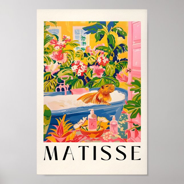 Capybara In Bathtub Art Print, Pink Tropical Bathr Poster (Front)