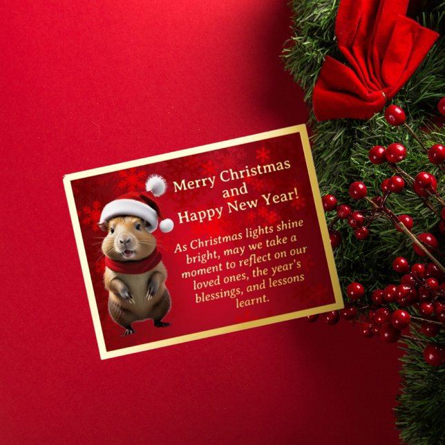 Capybara in Santa Hat Christmas Foil Post Card (Creator Uploaded)