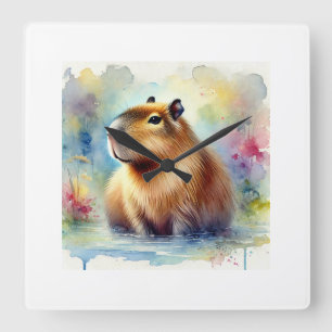 Capybara in the Light 161024AREF145 - Watercolor Square Wall Clock