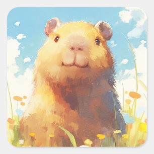 Capybara in the Meadow Square Sticker