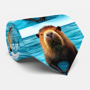 Capybara in The Water  Pattern Tie