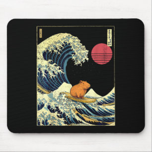 Capybara Japanese Kanagawa Wave Funny Surf Animal  Mouse Pad