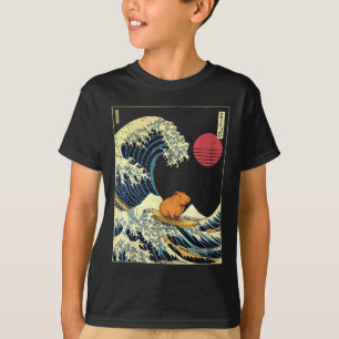 Capybara Japanese Kanagawa Wave Funny Surf Animal T-Shirt