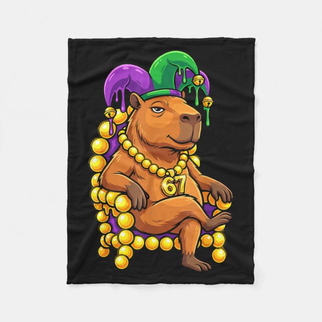Capybara Jester 67 Six Seven Fleece Blanket (Front)