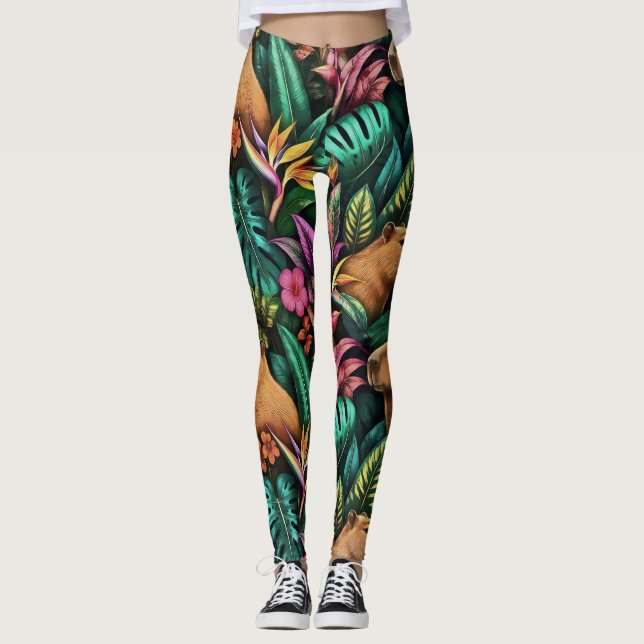 Capybara Jungle Dreams Seamless Surface Pattern Leggings (Front)