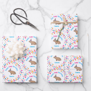Capybara Kids Birthday Colourful Personalised Wrapping Paper Sheet
