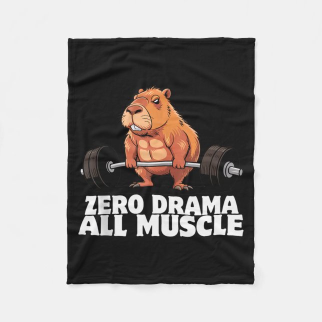 Capybara Lifting Weights Workout Funny Body Builde Fleece Blanket (Front)
