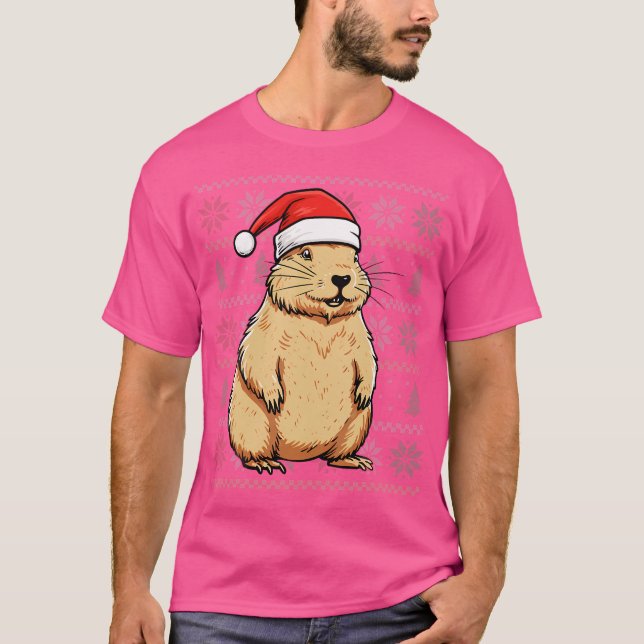 Capybara Lover Wearing Santa Hat Xmas Capybara Chr T-Shirt (Front)