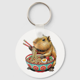 Capybara Loves Noodle Capybara Eating Japanese Ram Key Ring