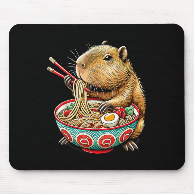 Capybara Loves Noodle Capybara Eating Japanese Ram Mouse Pad (Front)