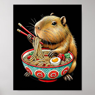 Capybara Loves Noodle Capybara Eating Japanese Ram Poster