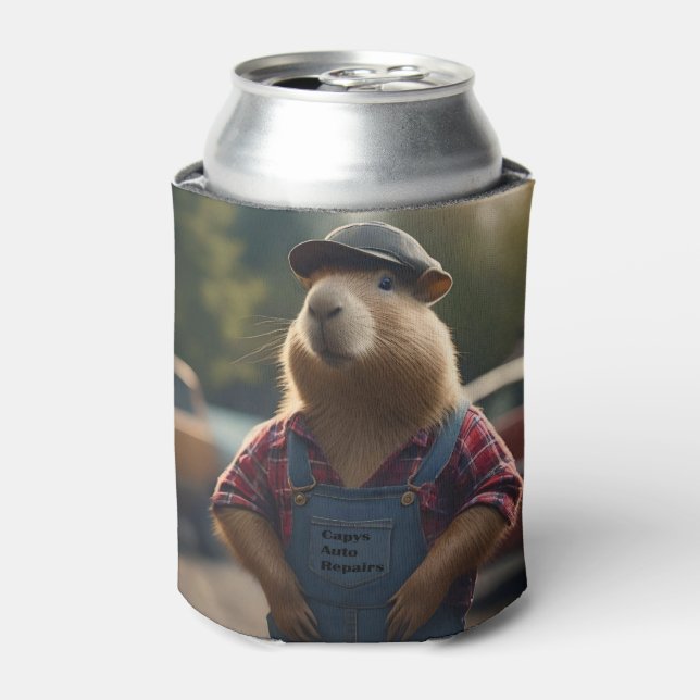 "Capybara Mechanic: Grease, Gears, and Good Vibes" Can Cooler (Can Front)