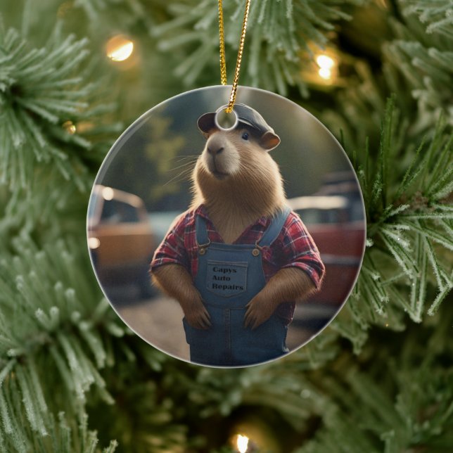 "Capybara Mechanic: Grease, Gears, and Good Vibes" Ceramic Tree Decoration (Tree)