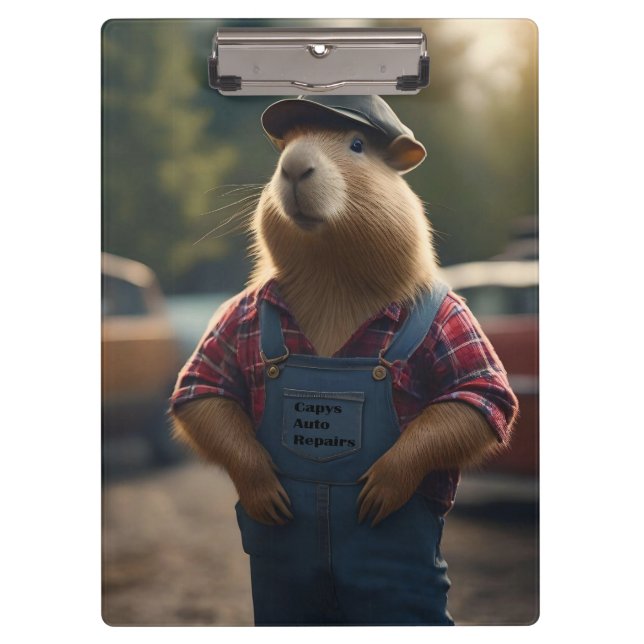 "Capybara Mechanic: Grease, Gears, and Good Vibes" Clipboard (Front)