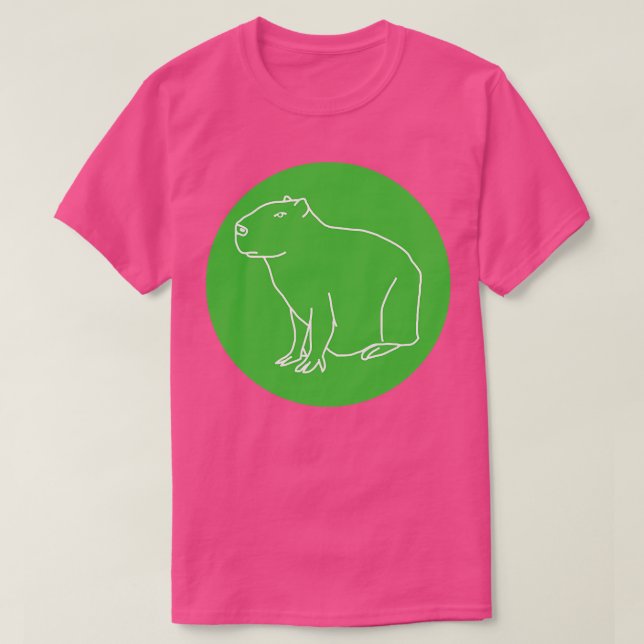 Capybara Minimal Line Drawing Green Circle T-Shirt (Design Front)