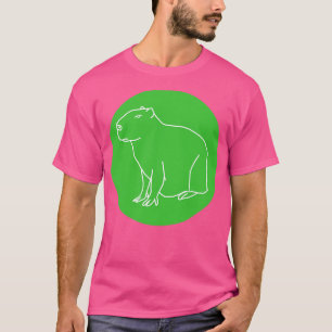 Capybara Minimal Line Drawing Green Circle T-Shirt