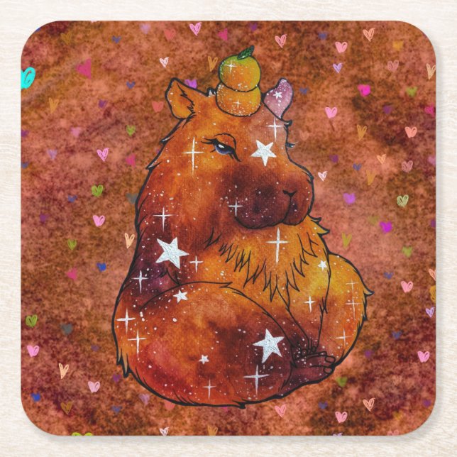 Capybara named Dream Square Paper Coaster (Front)