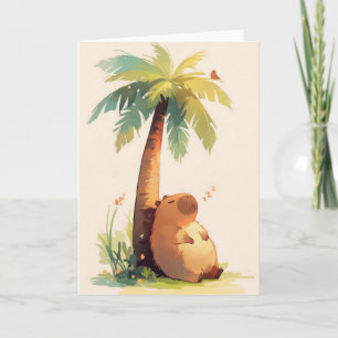 Capybara Napping Under Palm Tree Card
