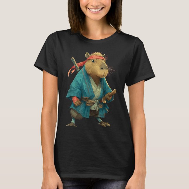 Capybara Ninja Samurai Japan Funny Japanese Graphi T-Shirt (Front)