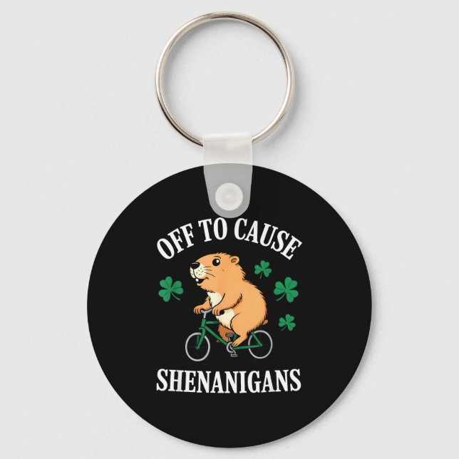 Capybara off to cause shenanigans st patricks day key ring (Front)