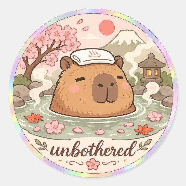 Capybara Onsen Spa Vibes Holographic Sticker (Front)