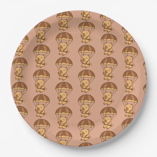Capybara Parachute Paper Plate – Animal Party (Front)