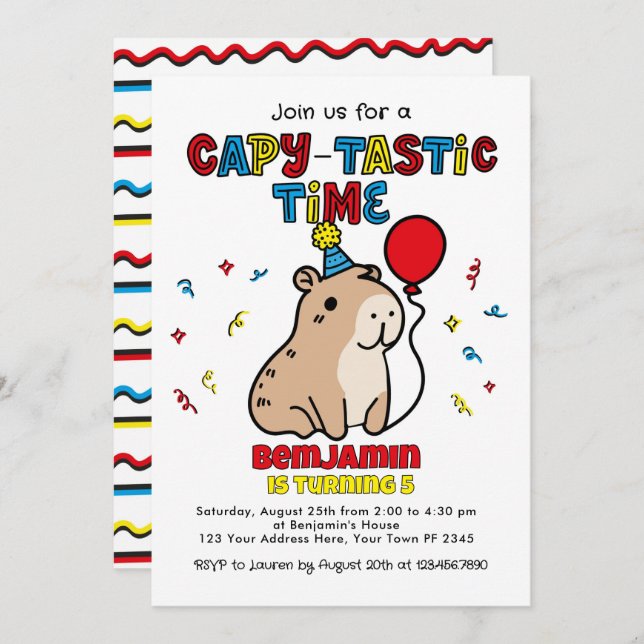 Capybara Party Invitation (Front/Back)