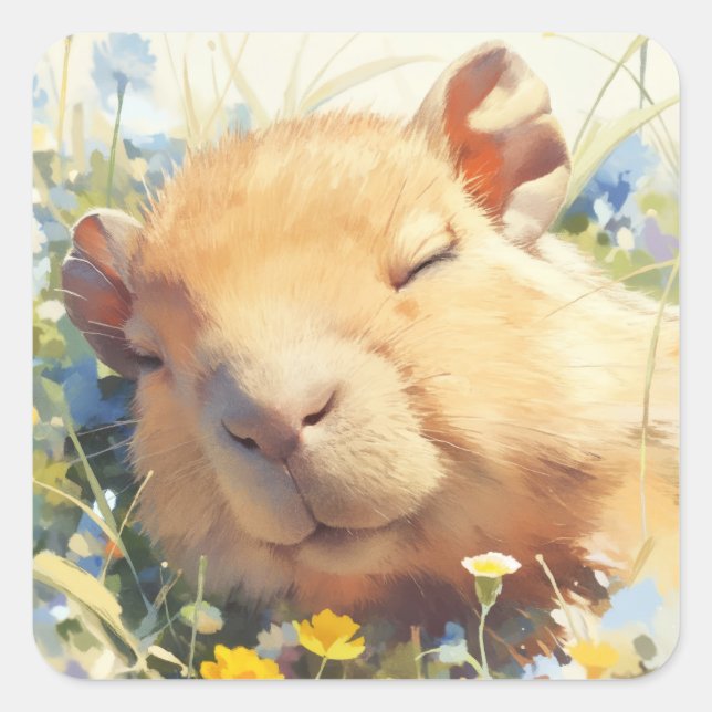 Capybara Peaceful Nap Square Sticker (Front)
