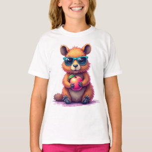 "Capybara Peaches Vintage Vinyl Records T-Shirt fo