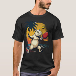 Capybara Pickleball Club Retro Athletic Logo Sunse T-Shirt